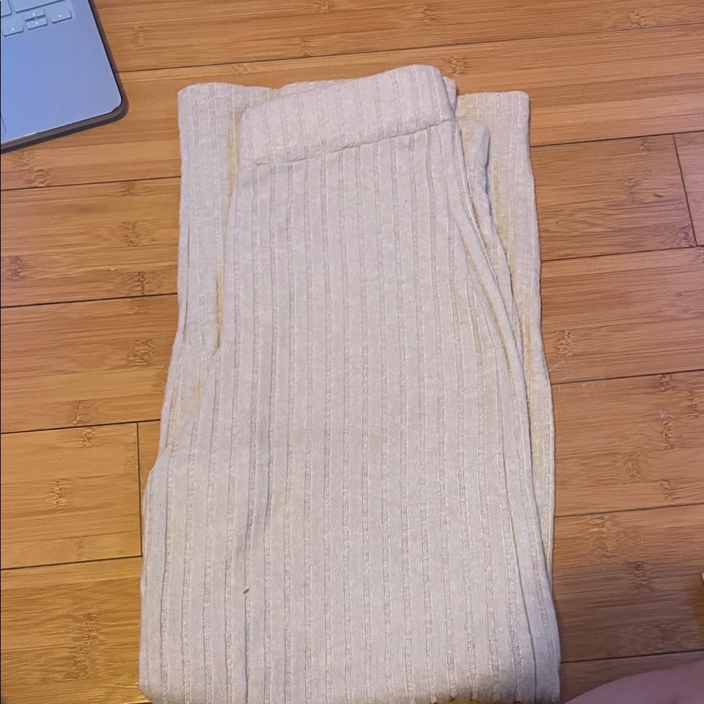 SHEIN Cream Ribbed Pants